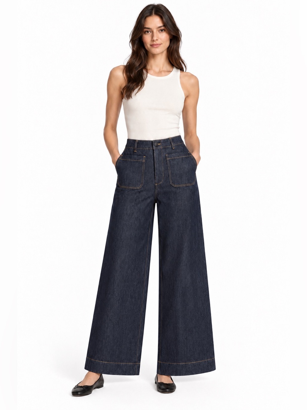 Vigoss Women's Wide-Leg Dark Blue Denim Jeans